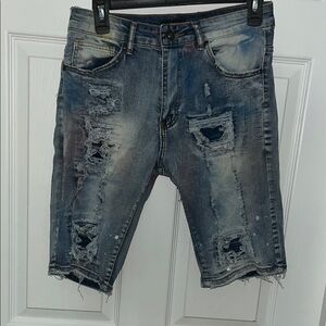 Men's Distressed Blue Denim Shorts